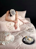 100S Floral Embroidery Elegance Bedding Set